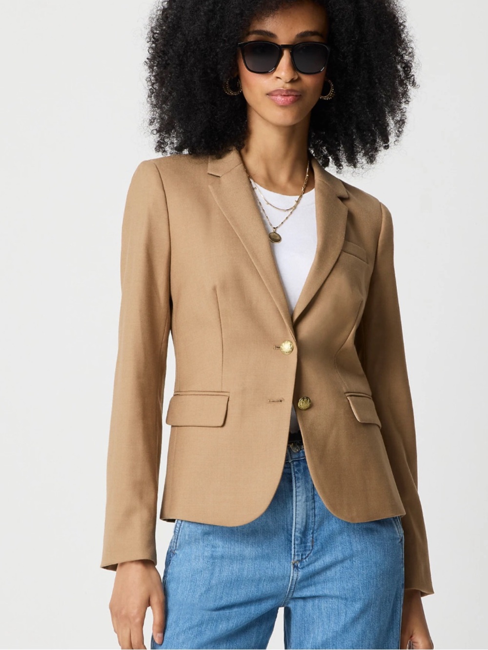 J. Crew Women's Classic Camel Wool  Blend Blazer  with Gold Buttons Sz 4
